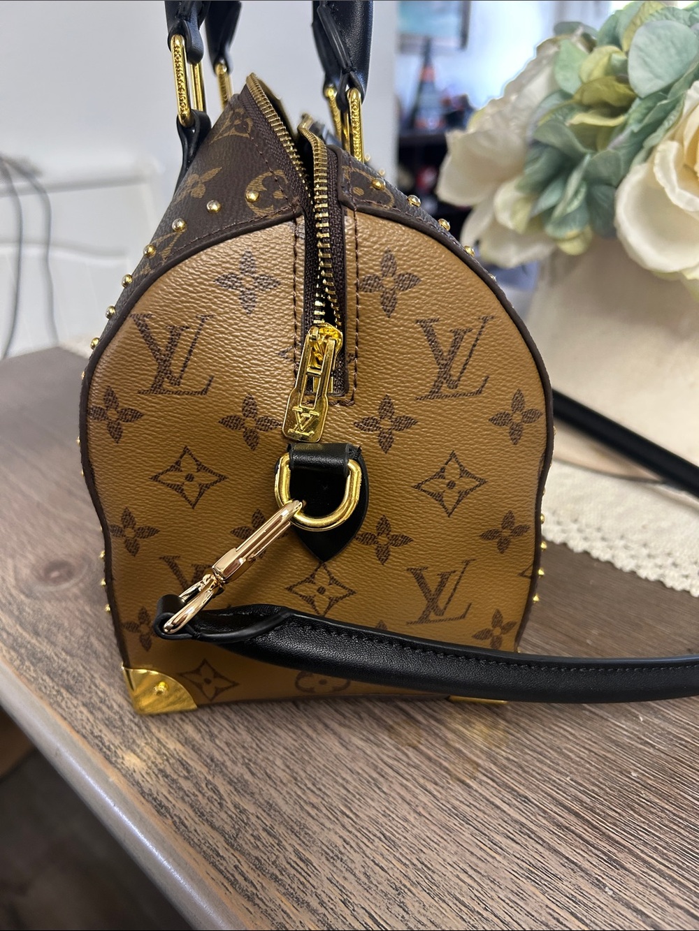 Brown Monogram Satchel with Black Trim - Picture 5 of 14